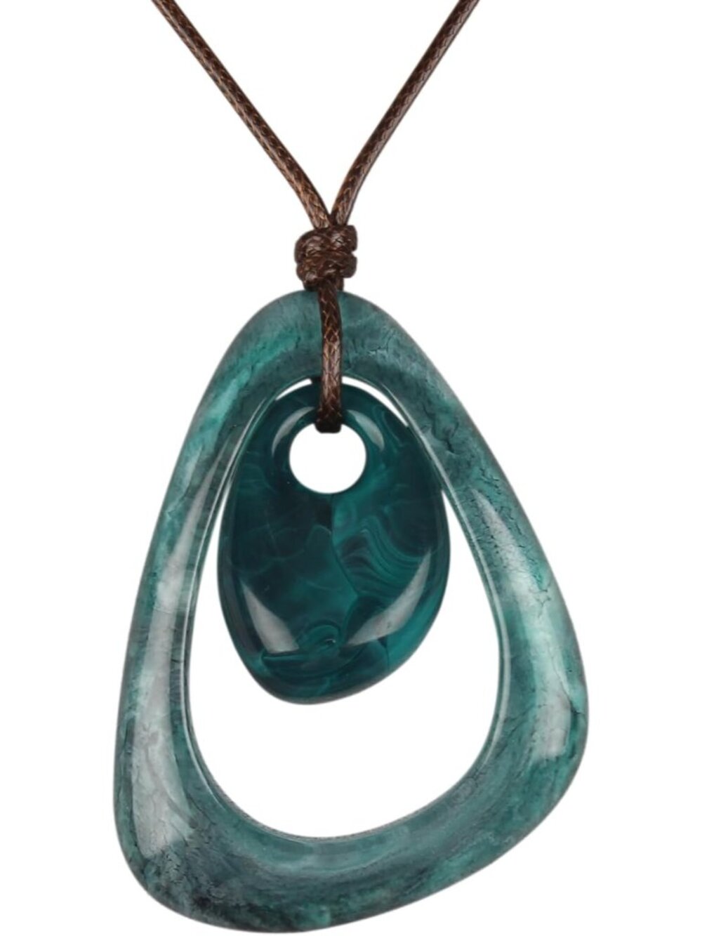 Women's Boho Teal Green Resin Pendant Necklace Vintage Geometric Cord Choker